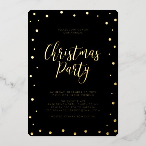 Gold Silver  Black Modern Christmas Holiday Party Foil Invitation