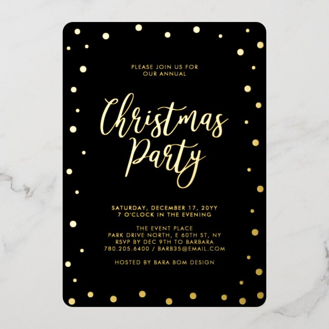 Gold Silver & Black Modern Christmas Holiday Party Foil Invitation (Front)