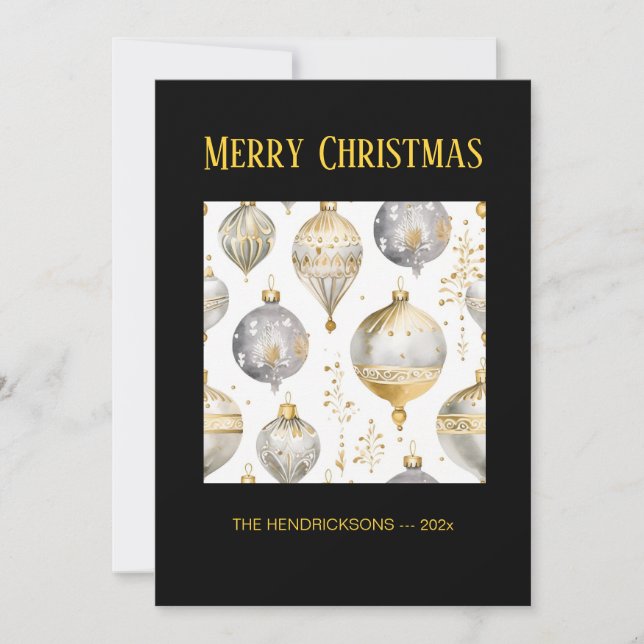 Gold Silver Black Ornaments Christmas Card