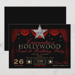 Gold Silver Black &amp; Red Hollywood Birthday Party Invitation