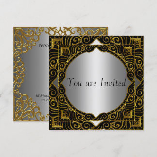 Gold Silver Black retro Party Invitation