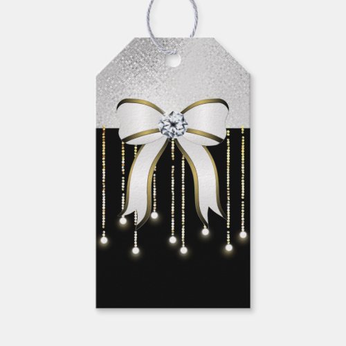 Gold silver black satin bow lights christmas gift tags