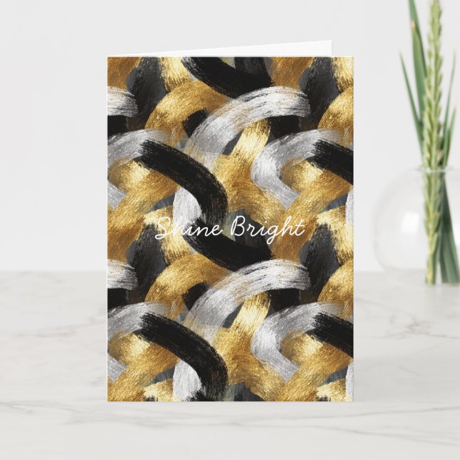 Gold Silver Black Stripes Christmas Celebration  Card (Front)
