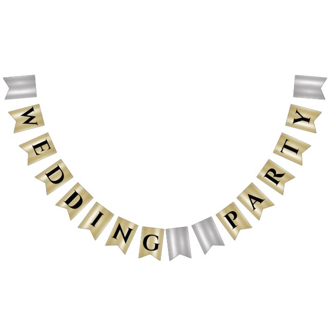 Gold Silver Black Typography Wedding Party  Bunting Flags (All)