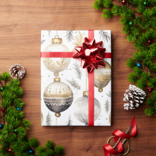 Gold Silver Black Vintage Christmas Ornaments Wrapping Paper