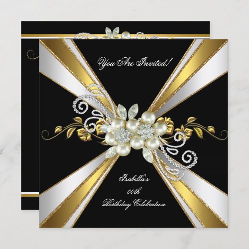Gold Silver Black White Diamond Pearl Birthday 5 Invitation