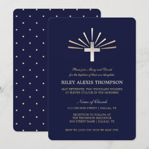 Gold Silver & Blue Baptism Invitation