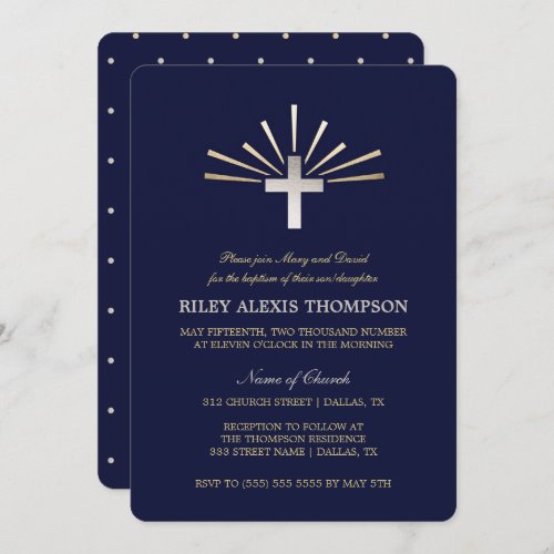 Gold Silver  Blue Baptism Invitation