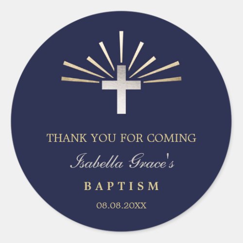 Gold Silver  Blue  Baptism Thank You Classic Round Sticker