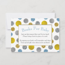 Gold Silver Blue Dots Baby Shower Book Card