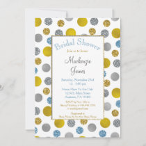 Gold Silver Blue Dots Bridal Shower Invitation