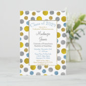 Gold Silver Blue Dots Graduation Invitation (Standing Front)