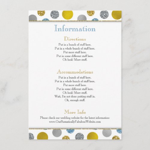 Gold Silver Blue Dots Wedding Information Details Enclosure Card