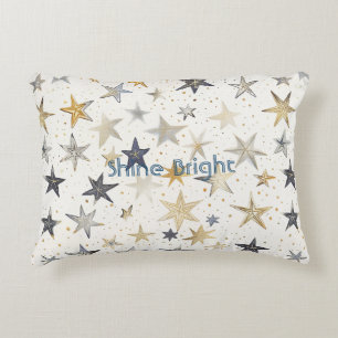 Gold Silver Blue Stars Accent Pillow