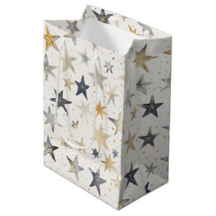 Gold Silver Blue Stars Birthday Medium Gift Bag