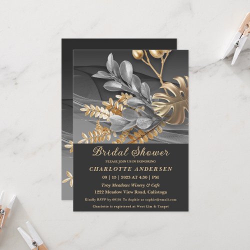 Gold  Silver Botanical  Bridal Shower Invitation