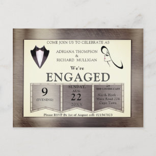 Gold-Silver-Brass Modern Design Engagement Invitation Postcard