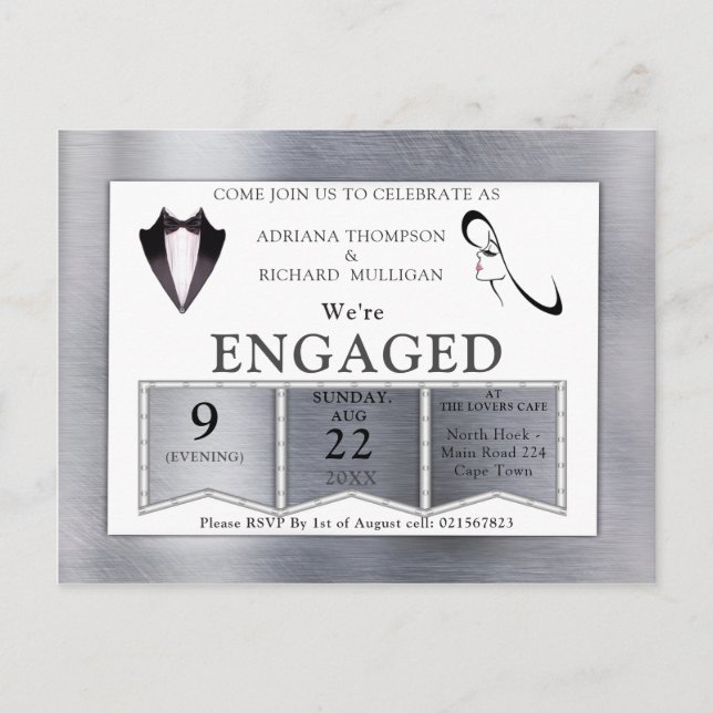 Gold-Silver-Brass Modern Design Engagement Invitation Postcard (Front)