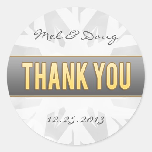 Gold  Silver Bride  Groom Snowflake Thank You Classic Round Sticker