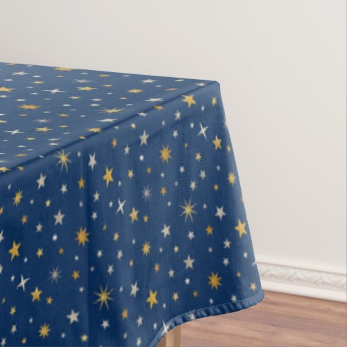 Gold Silver Celestial Star Pattern Navy Blue Party Tablecloth