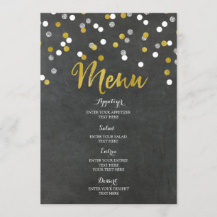 Gold Silver Chalkboard Confetti Wedding Menu