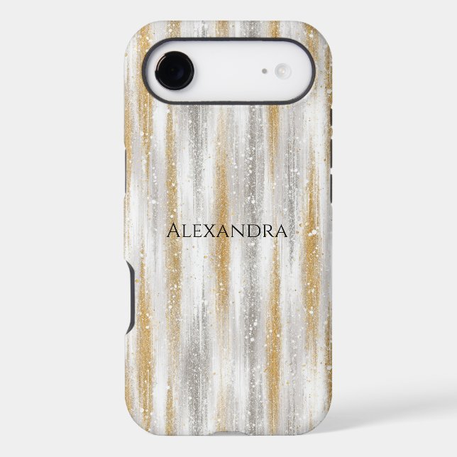 Gold Silver Chic Glam Glitzy Stripes iPhone Case (Back)