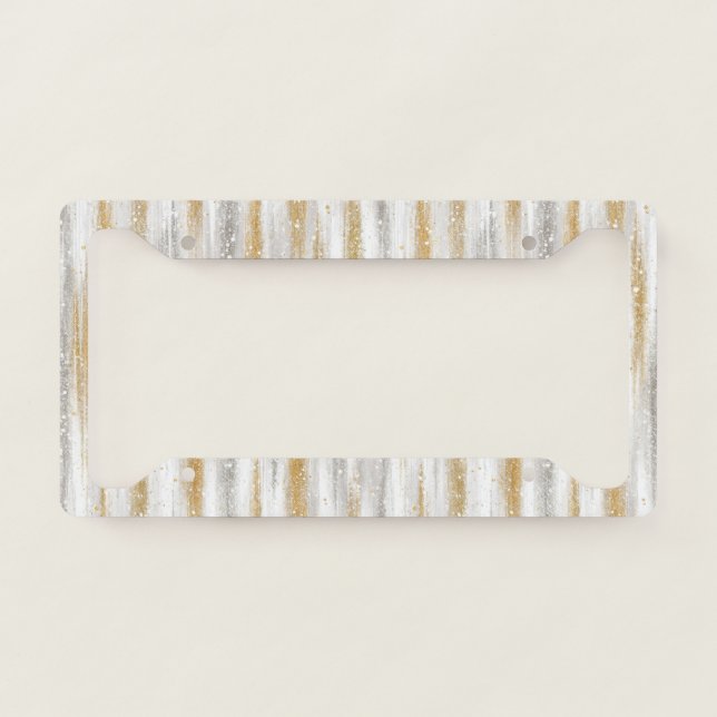 Gold Silver Chic Glam Glitzy Stripes License Plate Frame (Front)