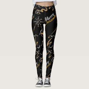 Gold & Silver Chrismas Tree (black) Leggings