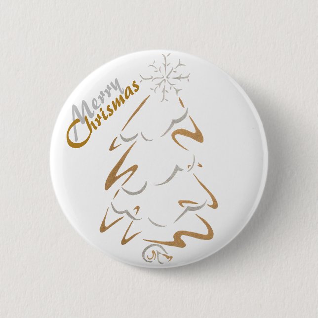 Gold & Silver Chrismas Tree Pinback Button (Front)