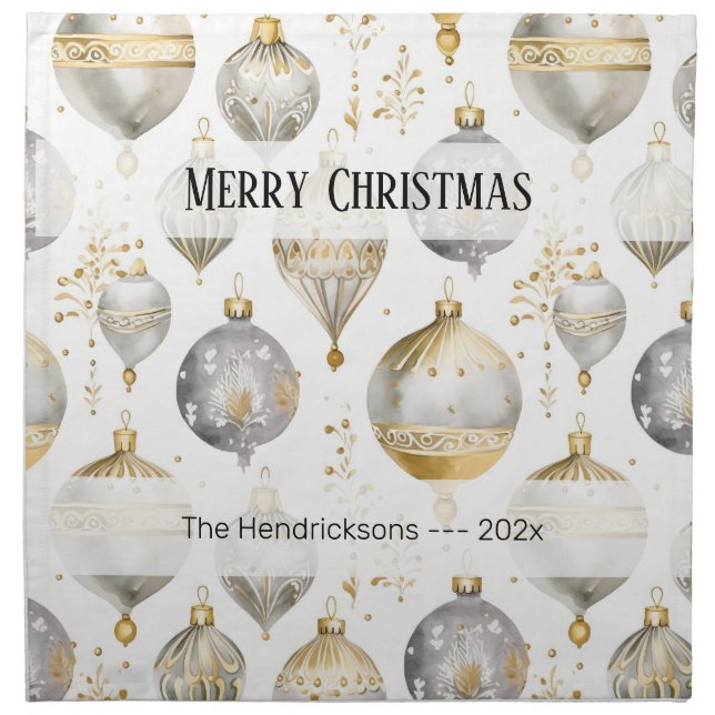 Gold Silver Christmas Ornaments Text Cloth Napkin (Front)
