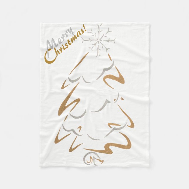 Gold & Silver Christmas Tree Fleece Blanket (Front)
