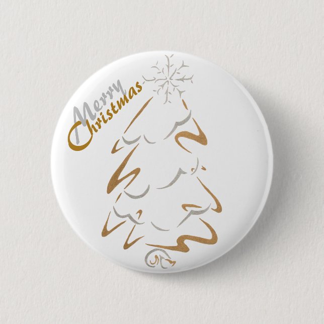 Gold & Silver Christmas Tree Pinback Button (Front)