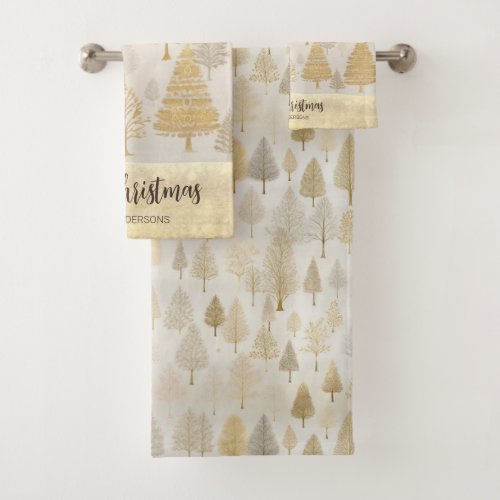 Gold Silver Christmas Trees Bath Towel Set