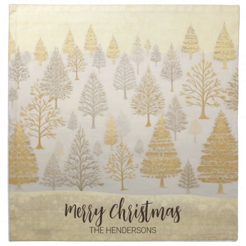 Gold Silver Christmas Trees Cloth Napkins