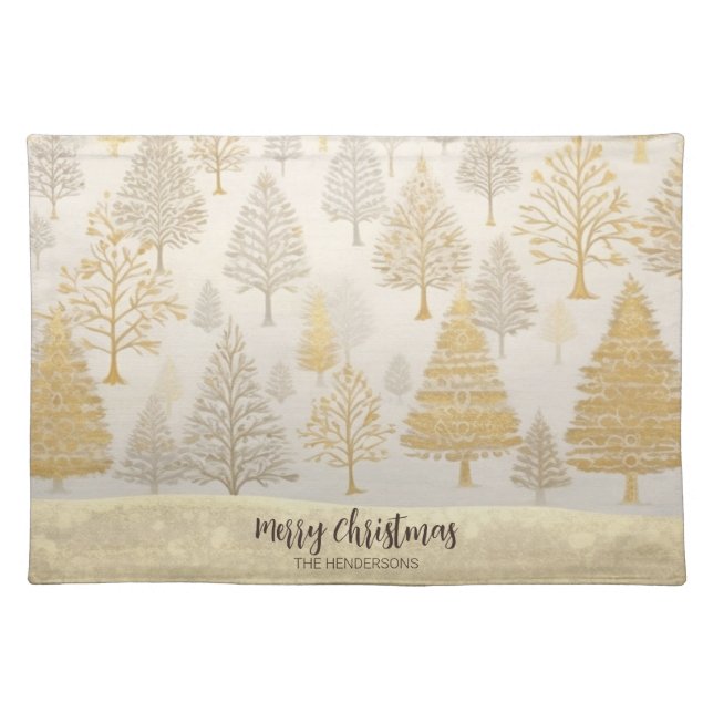 Gold Silver Christmas Trees Cloth Placemat (Front)