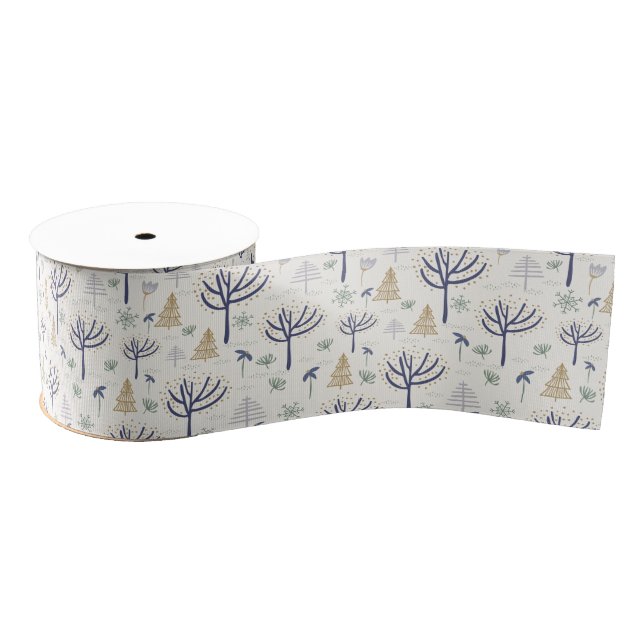 Gold Silver Christmas Trees Lights and Ornaments Grosgrain Ribbon (Spool)