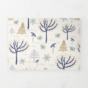 Gold Silver Christmas Trees Lights and Ornaments Tri-Fold Holiday Card