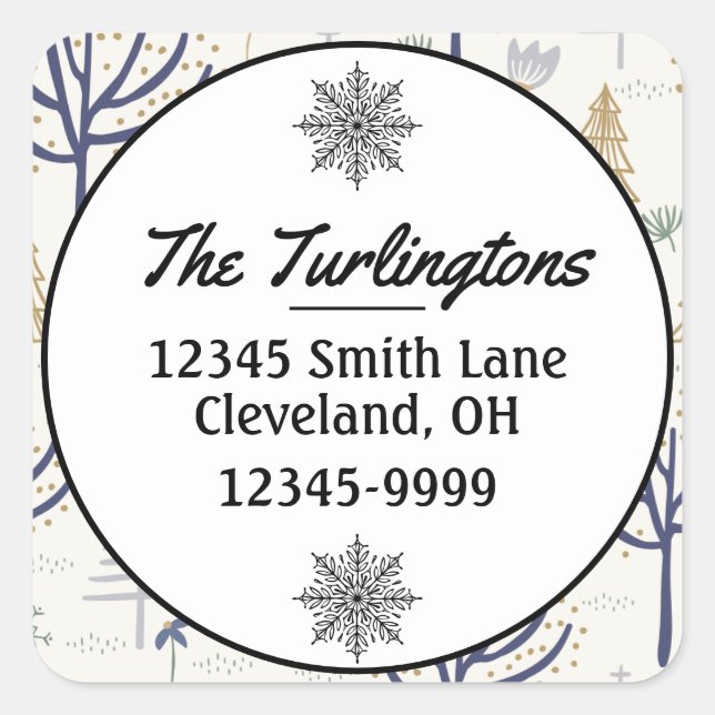 Gold Silver Christmas Trees Lights Return Address Square Sticker (Front)