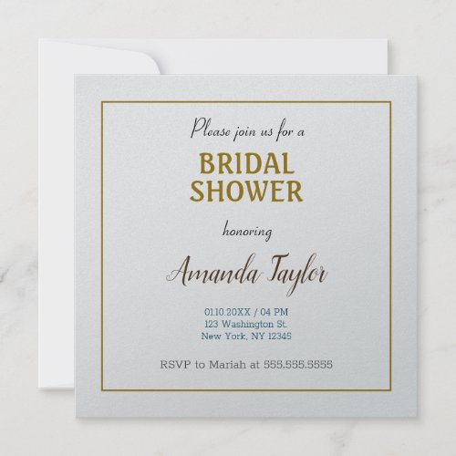 Gold  Silver Color Minimalist Bridal Shower Invitation