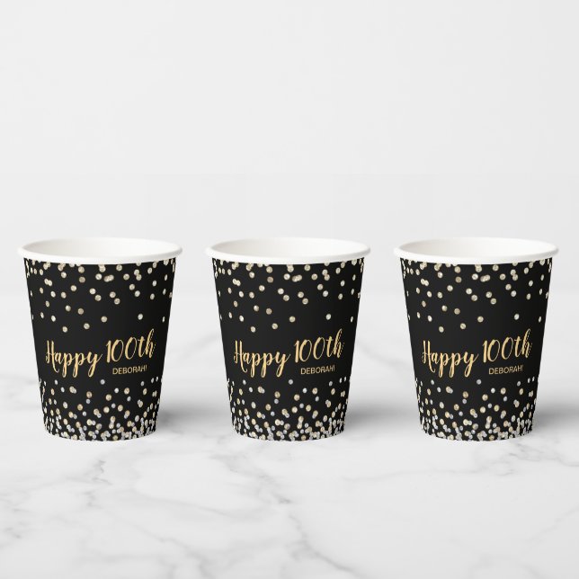 Gold Silver Confetti 100th Birthday Party Paper Cups (Multi)