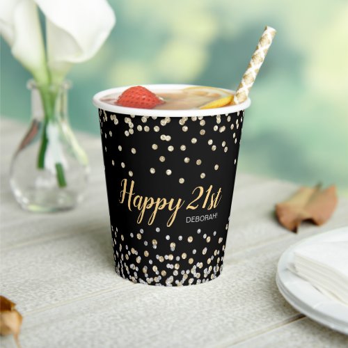 Gold Silver Confetti 21st Birthday Party Paper Cups