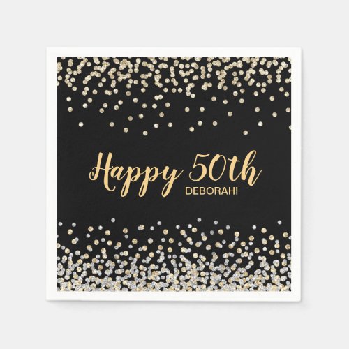 Gold Silver Confetti 50th Birthday Party Napkins