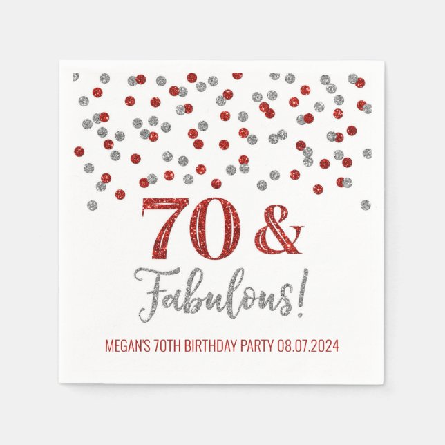 Gold Silver Confetti 70 & Fabulous Napkins (Front)