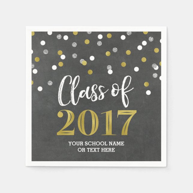 Gold Silver Confetti Class of 2017 Graduation Napkins (Front)