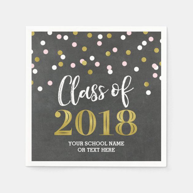 Gold Silver Confetti Class Of 2018 Graduation Paper Napkin