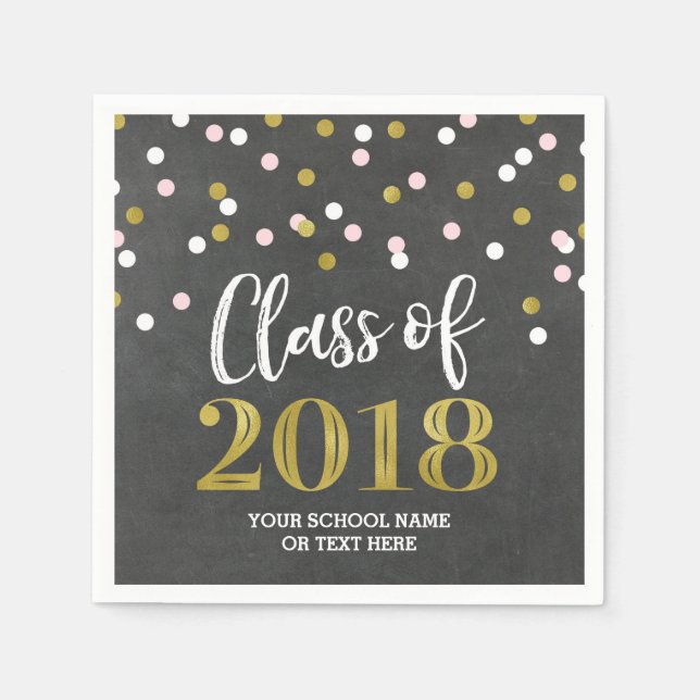 Gold Silver Confetti Class of 2018 Graduation Paper Napkins (Front)