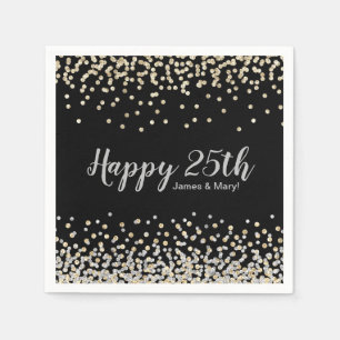 Gold Silver Confetti Custom 25th Anniversary Party Napkins
