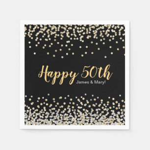 Gold Silver Confetti Custom 50th Anniversary Party Napkins