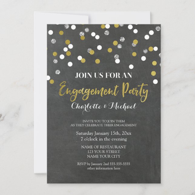 Gold Silver Confetti Engagement Party Invitation (Front)