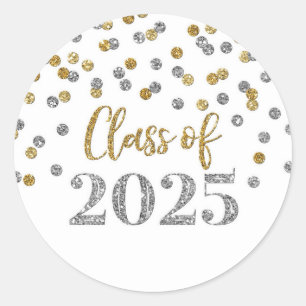 Gold Silver Confetti Graduation 2025 Classic Round Sticker